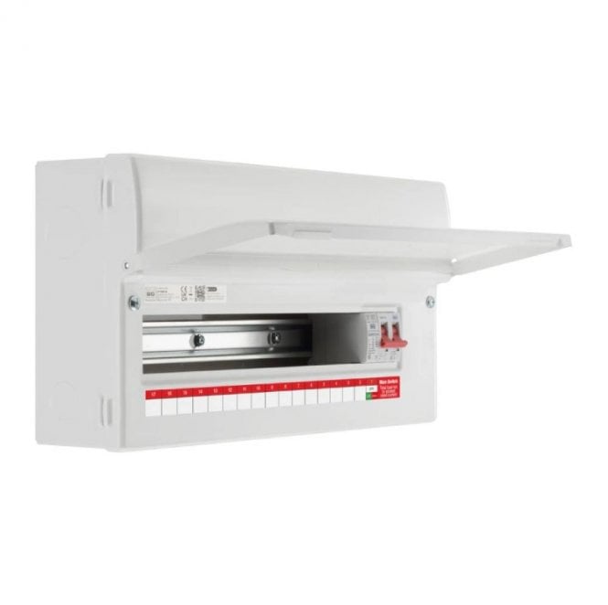 BG Electrical CF19MS16 Surface Mounted 19 Module, 16 Ways with 100A Main Switch and Type 2 SPD Consumer Unit