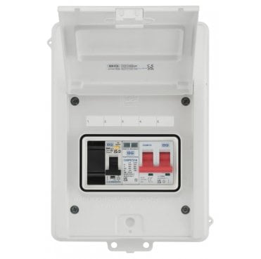 CFEV5RDAW EV 5 Module with 100A Main Switch, 40A 30mA Double Pole RCBO and Type 2 SPD and 1 Spare Way in White