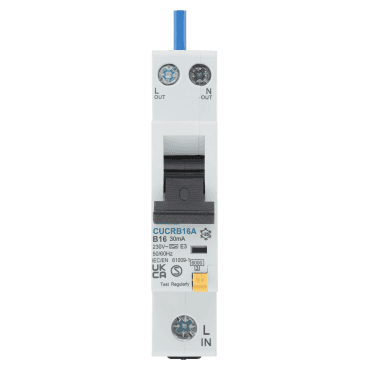 CUCRB16A Unidirectional 16A B-Curve RCBO Type A, 1 Pole, 1 Module