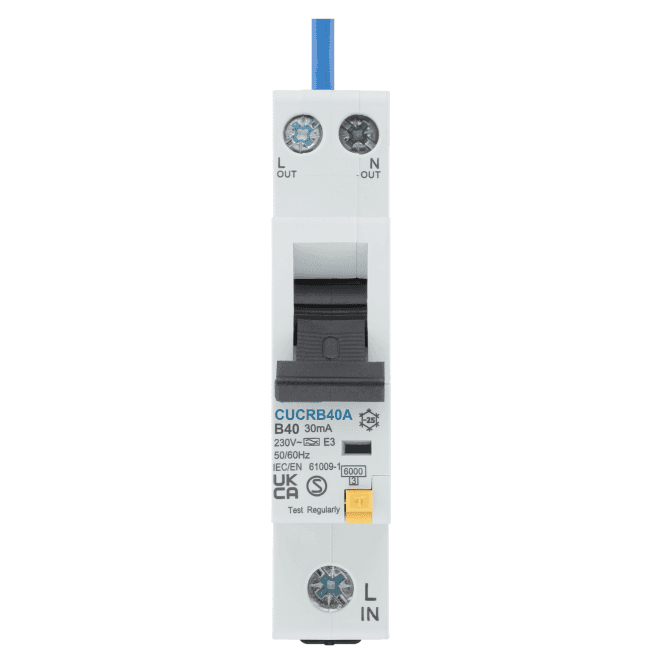 BG Electrical CUCRB40A Unidirectional 40A B-Curve RCBO Type A, 1 Pole, 1 Module