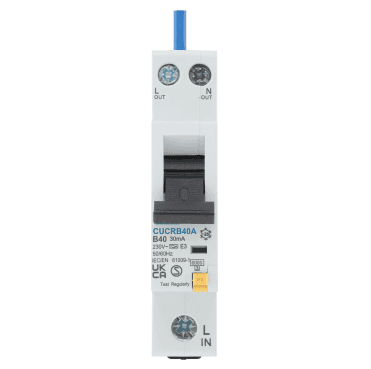 CUCRB40A Unidirectional 40A B-Curve RCBO Type A, 1 Pole, 1 Module
