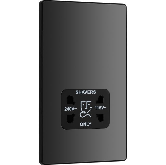 BG Electrical Switches and Sockets PCDBC20B Screwless Dual Voltage Shaver Socket 115/240v in Black Chrome