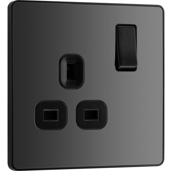 BG Electrical Switches and Sockets PCDBC21B Screwless Single Switched Socket with Black Insert in Black Chrome