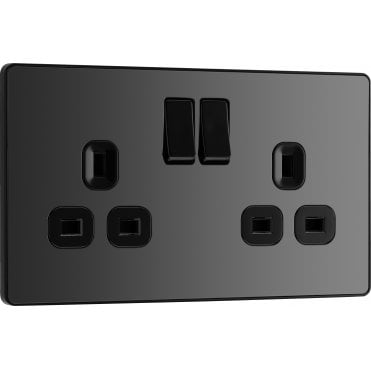 PCDBC22B Screwless Double Switched Socket with Black Insert in Black Chrome