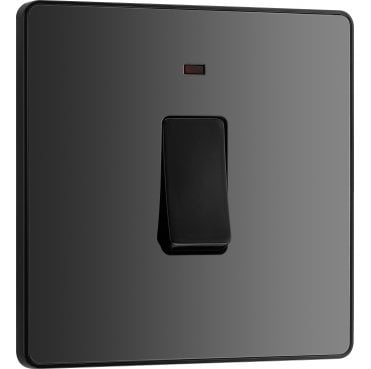 PCDBC31B Screwless 1G 20A DP Switch with Neon with Black Insert in Black Chrome