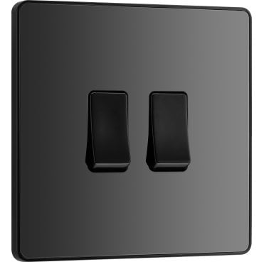 PCDBC42B Screwless 2G 2W Switch with Black Insert in Black Chrome