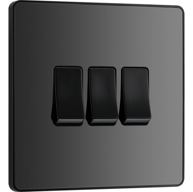 BG Electrical Switches and Sockets PCDBC43B Screwless 3G 2W Switch with Black Insert in Black Chrome