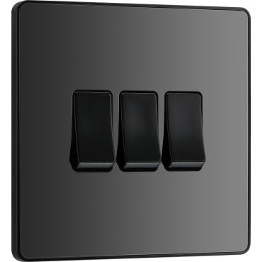 PCDBC43B Screwless 3G 2W Switch with Black Insert in Black Chrome