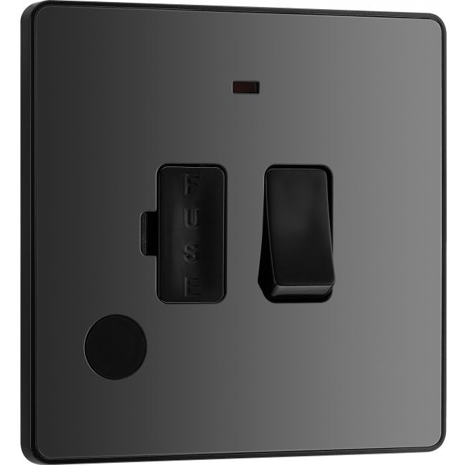 BG Electrical Switches and Sockets PCDBC52B Screwless 13A Switched Spur with Neon with Flex Outlet with Black Insert in Black Chrome
