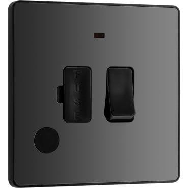 PCDBC52B Screwless 13A Switched Spur with Neon with Flex Outlet with Black Insert in Black Chrome