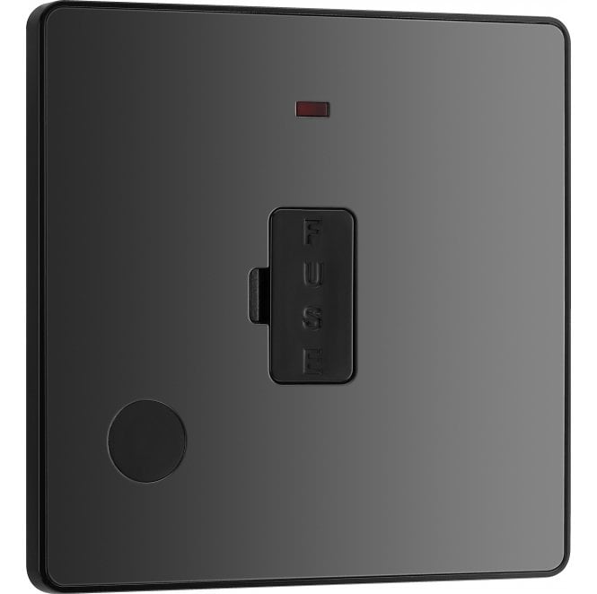 BG Electrical Switches and Sockets PCDBC54B Screwless 13A Unswitched Spur with Neon with Flex Outlet with Black Insert in Black Chrome