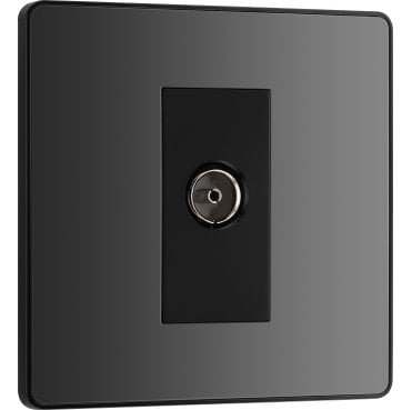 PCDBC60B Screwless 1G Co-Axial Socket with Black Insert in Black Chrome