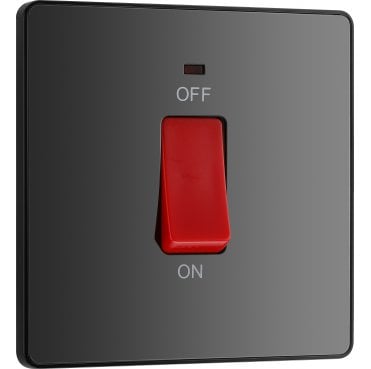 PCDBC74B Screwless 45A 1G DP Switch with Neon with Black Insert in Black Chrome