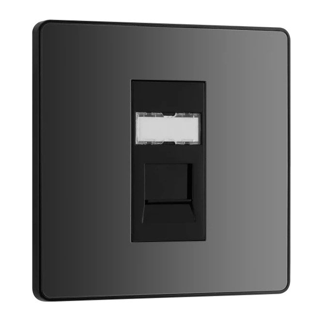 BG Electrical Switches and Sockets PCDBCRJ451 Screwless Single RJ45 Telephone Socket with Black Insert in Black Chrome