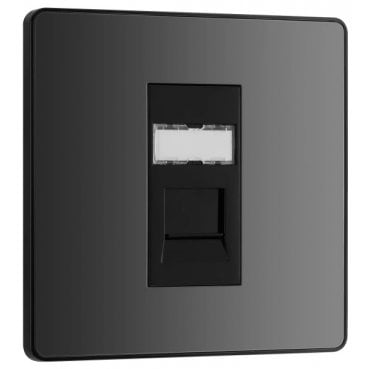 PCDBCRJ451 Screwless Single RJ45 Telephone Socket with Black Insert in Black Chrome