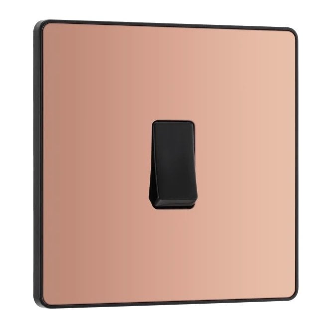BG Electrical Switches and Sockets PCDCP12B Screwless 1G 2W Switch with Black Insert in Polished Copper