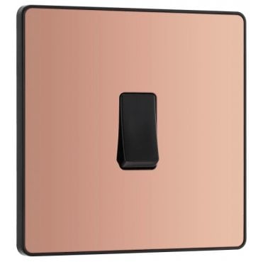 PCDCP13B Screwless 1G Intermediate Switch with Black Insert in Polished Copper