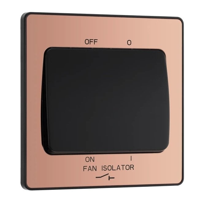 BG Electrical Switches and Sockets PCDCP15B Screwless Fan Isolator Switch with Black Insert in Polished Copper