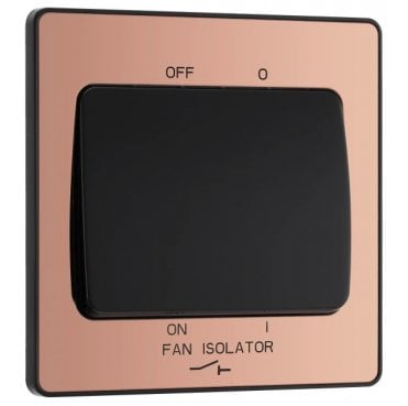 PCDCP15B Screwless Fan Isolator Switch with Black Insert in Polished Copper