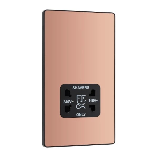 BG Electrical Switches and Sockets PCDCP20B Screwless Dual Voltage Shaver Socket 115/240v in Polished Copper
