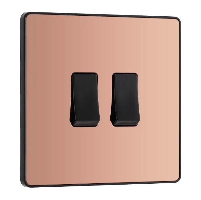 BG Electrical Switches and Sockets PCDCP42B Screwless 2G 2W Switch with Black Insert in Polished Copper