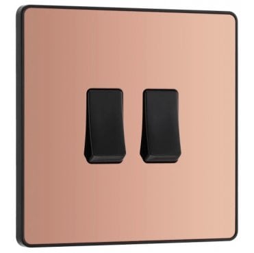PCDCP42B Screwless 2G 2W Switch with Black Insert in Polished Copper