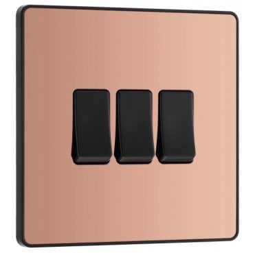 PCDCP43B Screwless 3G 2W Switch with Black Insert in Polished Copper