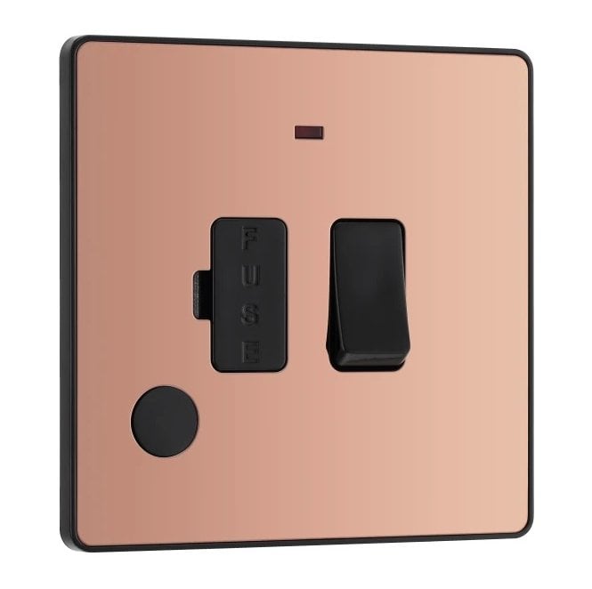 BG Electrical Switches and Sockets PCDCP52B Screwless 13A Switched Spur with Neon with Flex Outlet with Black Insert in Polished Copper