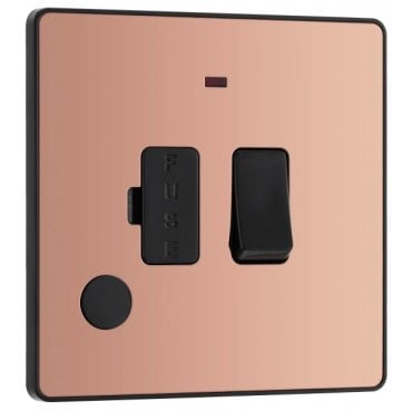 PCDCP52B Screwless 13A Switched Spur with Neon with Flex Outlet with Black Insert in Polished Copper