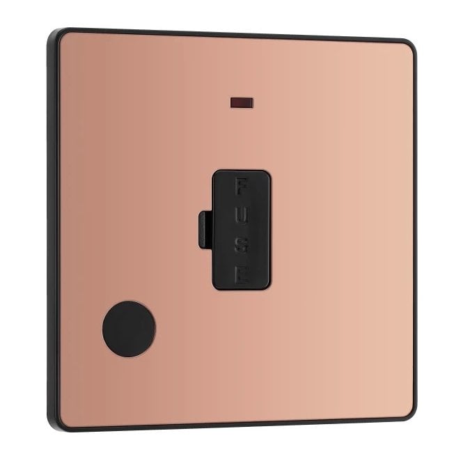 BG Electrical Switches and Sockets PCDCP54B Screwless 13A Unswitched Spur with Neon with Flex Outlet with Black Insert in Polished Copper
