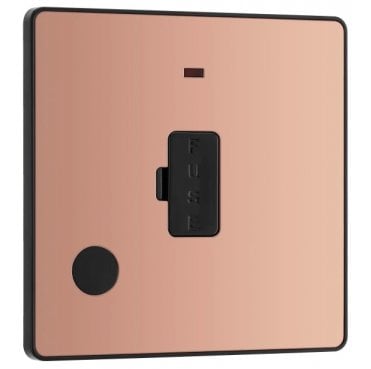 PCDCP54B Screwless 13A Unswitched Spur with Neon with Flex Outlet with Black Insert in Polished Copper