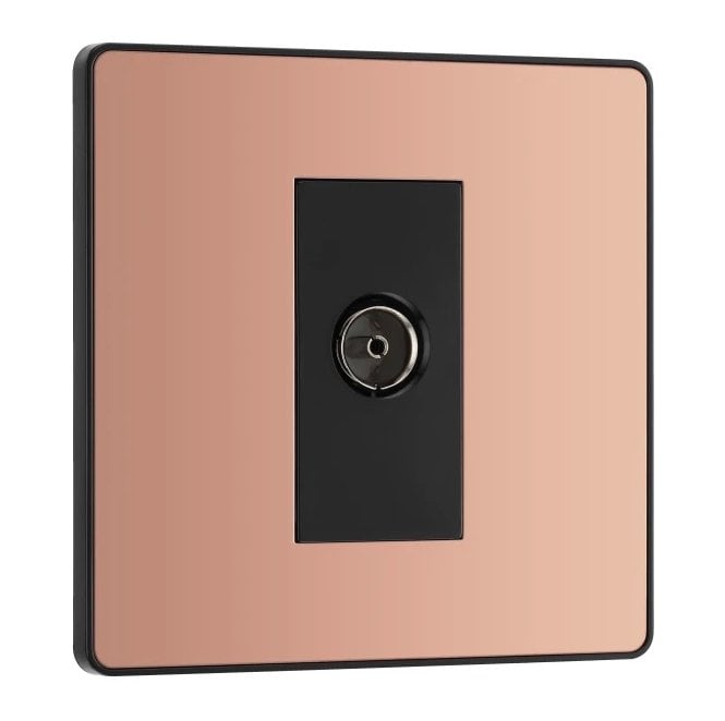 BG Electrical Switches and Sockets PCDCP60B Screwless 1G Co-Axial Socket with Black Insert in Polished Copper