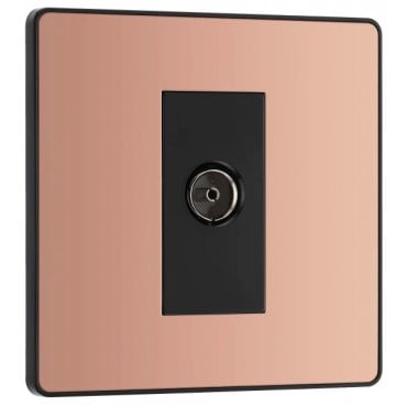 PCDCP60B Screwless 1G Co-Axial Socket with Black Insert in Polished Copper