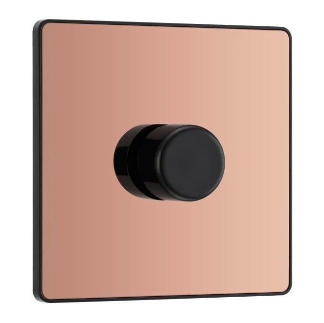 BG Electrical Switches and Sockets PCDCP81B Screwless 1G 2W Dimmer Switch with Black Insert in Polished Copper