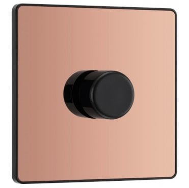 PCDCP81B Screwless 1G 2W Dimmer Switch with Black Insert in Polished Copper