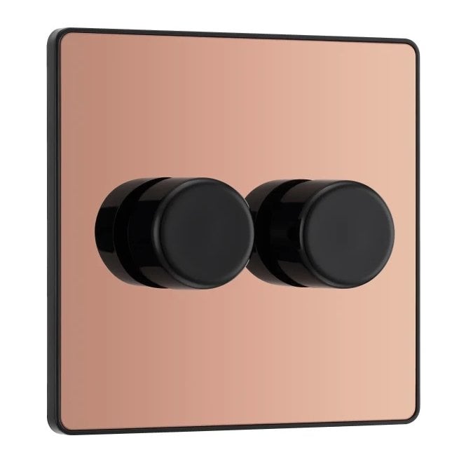 BG Electrical Switches and Sockets PCDCP82B Screwless 2G 2W Dimmer Switch with Black Insert in Polished Copper