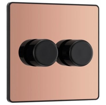 PCDCP82B Screwless 2G 2W Dimmer Switch with Black Insert in Polished Copper