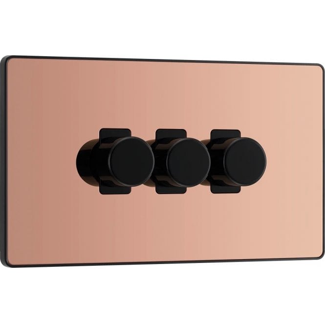 BG Electrical Switches and Sockets PCDCP83 Screwless 3G 2W Dimmer Switch with Black Insert in Polished Copper