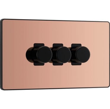 PCDCP83 Screwless 3G 2W Dimmer Switch with Black Insert in Polished Copper