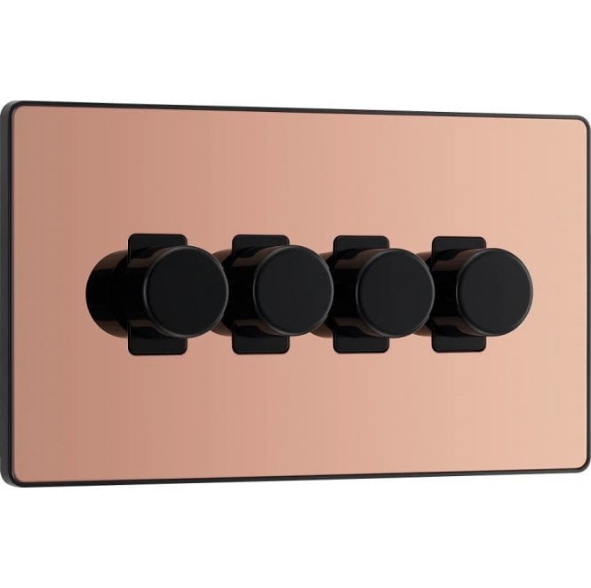 BG Electrical Switches and Sockets PCDCP84 Screwless 4G 2W Dimmer Switch with Black Insert in Polished Copper