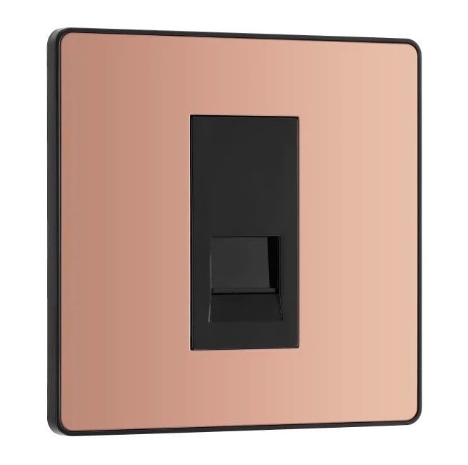 BG Electrical Switches and Sockets PCDCPBTS1B Screwless 1G Secondary Telephone Socket with Black Insert in Polished Copper