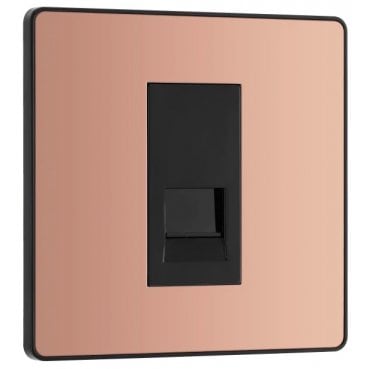 PCDCPBTS1B Screwless 1G Secondary Telephone Socket with Black Insert in Polished Copper