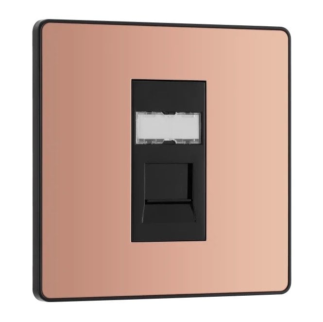 BG Electrical Switches and Sockets PCDCPRJ451 Screwless Single RJ45 Telephone Socket with Black Insert in Polished Copper