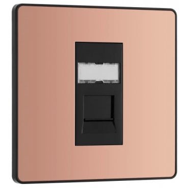 PCDCPRJ451 Screwless Single RJ45 Telephone Socket with Black Insert in Polished Copper