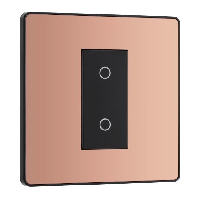 BG Electrical Switches and Sockets PCDCPTDM1B Screwless 1G 2W Master Touch Dimmer Switch with Black Insert in Polished Copper