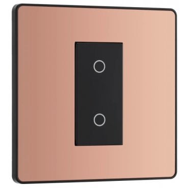 PCDCPTDM1B Screwless 1G 2W Master Touch Dimmer Switch with Black Insert in Polished Copper
