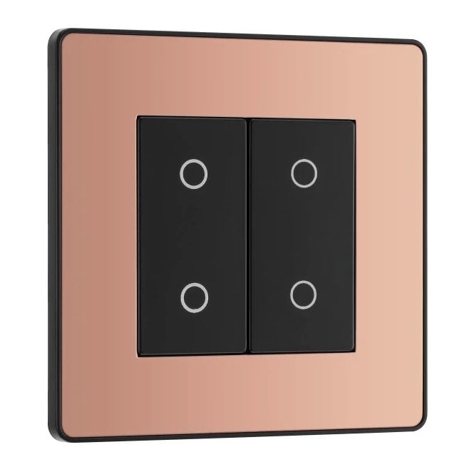BG Electrical Switches and Sockets PCDCPTDS2B Screwless 2G 2W Secondary Touch Dimmer Switch with Black Insert in Polished Copper