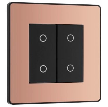 PCDCPTDS2B Screwless 2G 2W Secondary Touch Dimmer Switch with Black Insert in Polished Copper