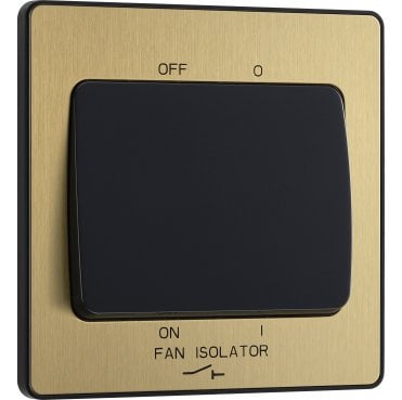 PCDSB15B Screwless Fan Isolator Switch with Black Insert in Satin Brass