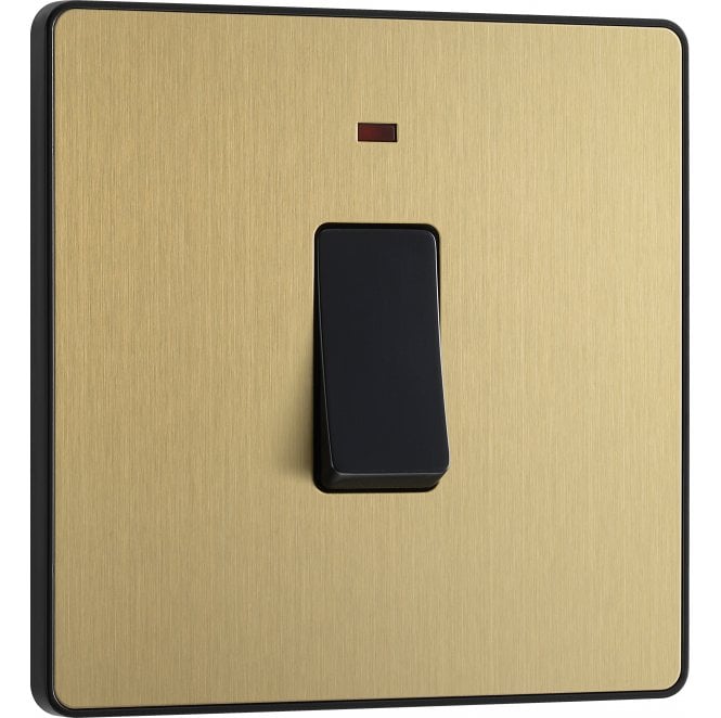 BG Electrical Switches and Sockets PCDSB31B Screwless 1G 20A DP Switch with Neon with Black Insert in Satin Brass
